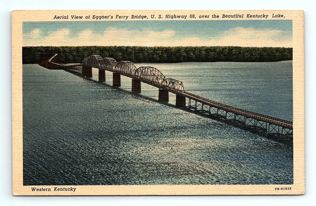 Eggner's Ferry Bridge Kentucky Lake KY UNP Linen Aerial View Postcard
