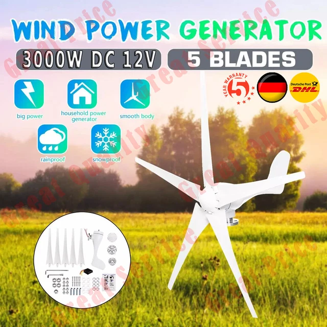 1000W Windgenerator 12V/24V/48V - Windturbine Mit MPPT Laderegler | Für Haus, Wohnmobil & Off-Grid