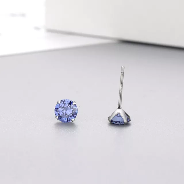 Genuine 925 Sterling Silver Cubic Zirconia Stud Earrings Solid Silver Womens