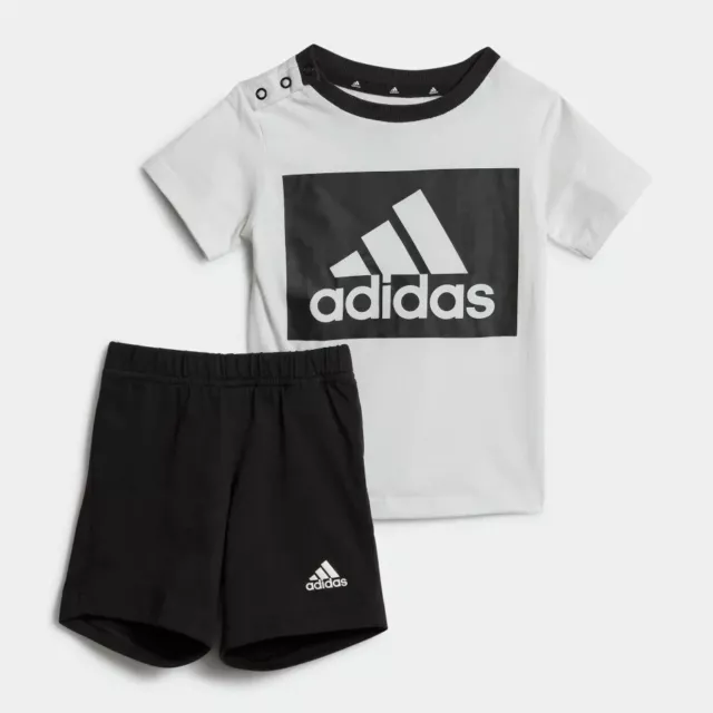 Set Bambino Adidas Corto Neonato Sportivo In Cotone Bianco Nero Hf1916