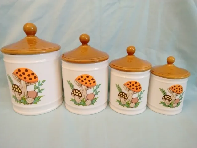 Vintage 1982 Merry Mushroom Sears Roebuck Canister Set of 4 Made In Japan