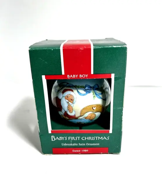 Hallmark Keepsake Baby's First Christmas Satin Ball Baby Boy Ornament 1989