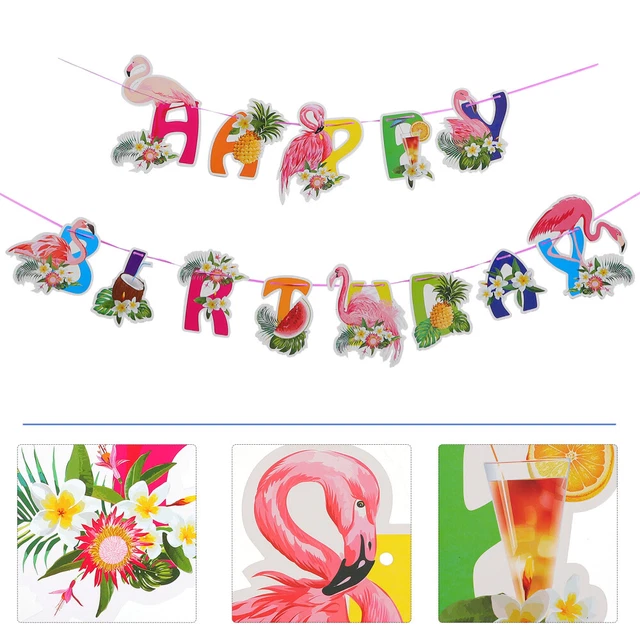 HOWAF 4Pcs Hawaii Tropical Summer Party Banner, Fenicotteri Rosa Fiore di Ibisco Tucano Infradito Aloha Banner Luau Tropicali Ghirlanda Hanging Decor
