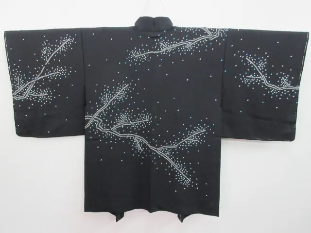 7796K4 Silk Vintage Japanese Kimono Haori Jacket Shibori Branch
