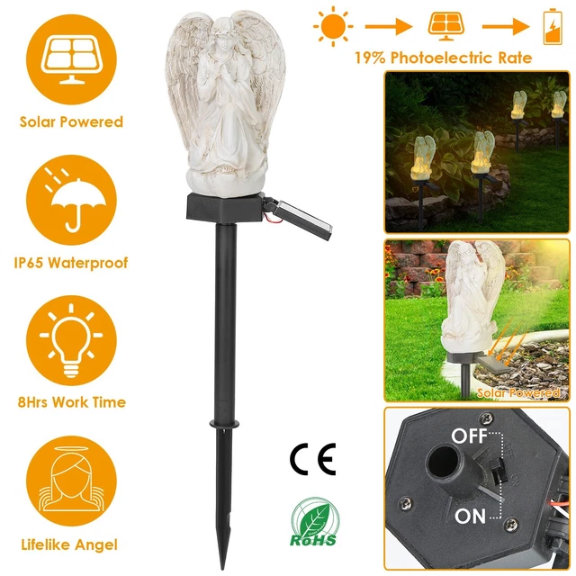 SOLAR PRAYING ANGEL Memorial Garden Stone Statue Grave Cemetery Deco