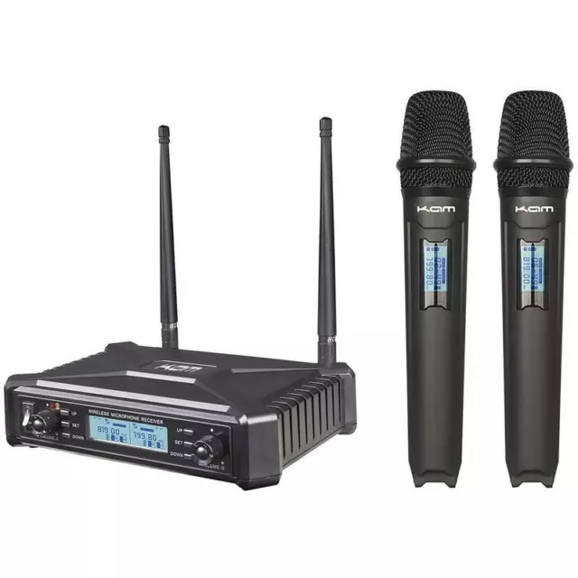 KAM Dual UHF Handheld Wireless Multi Channel Microphone System Karaoke DJ