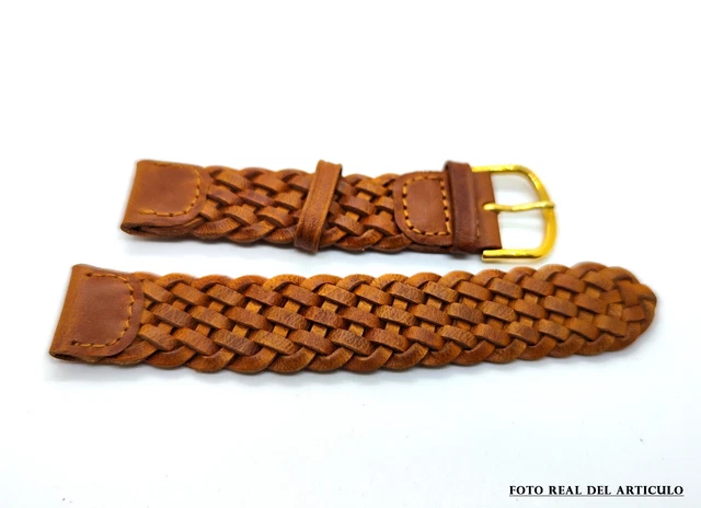 Bracelet Montre En Tissu Vert Et Cuir Marron - Largeur 14mm - Fait Main - Artisanal - Neuf