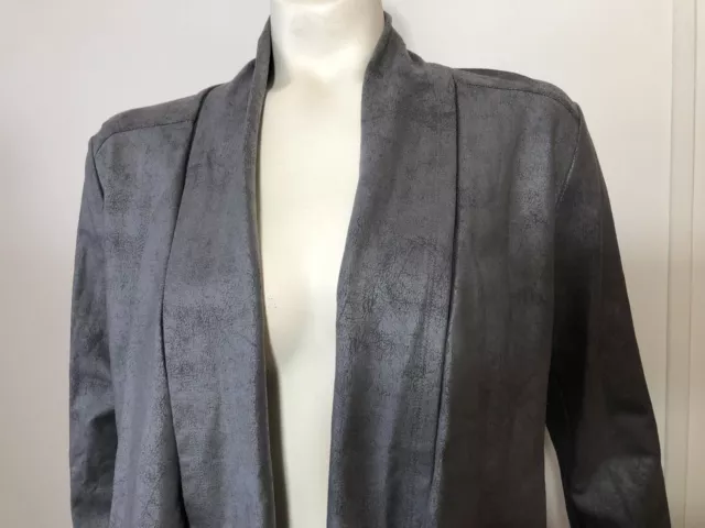 NYDJ New Womens Medium Faux Suede Jacket Blazer Pewter Open Front Draped 2