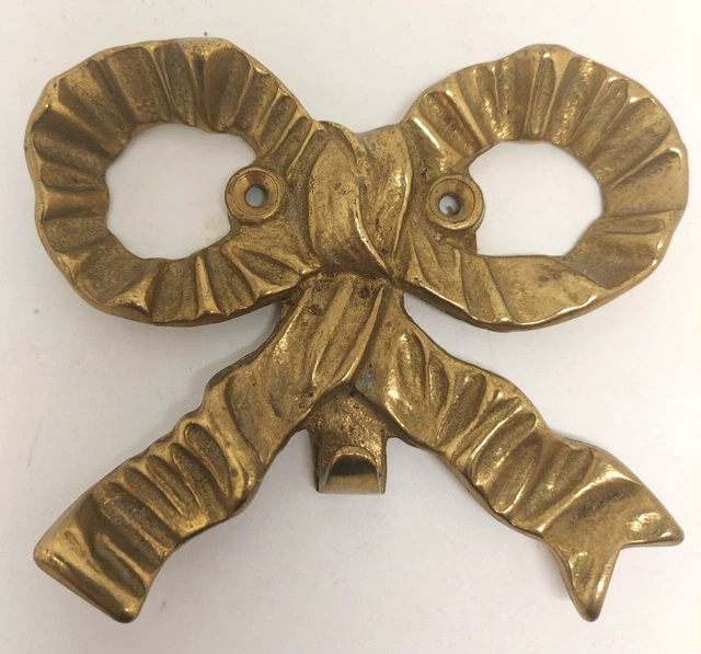 Vintage Brass Ribbon Bow Wall Hook Hanger Topper Decor 90s Taiwan