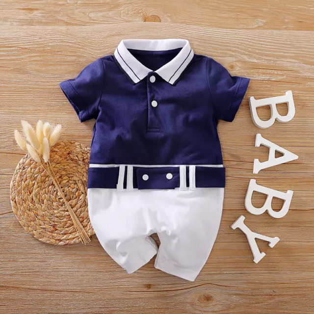 Baby Boy Sailor Short Sleeve Romper Suit Wedding Formal Party Smart Outfit 0-18m