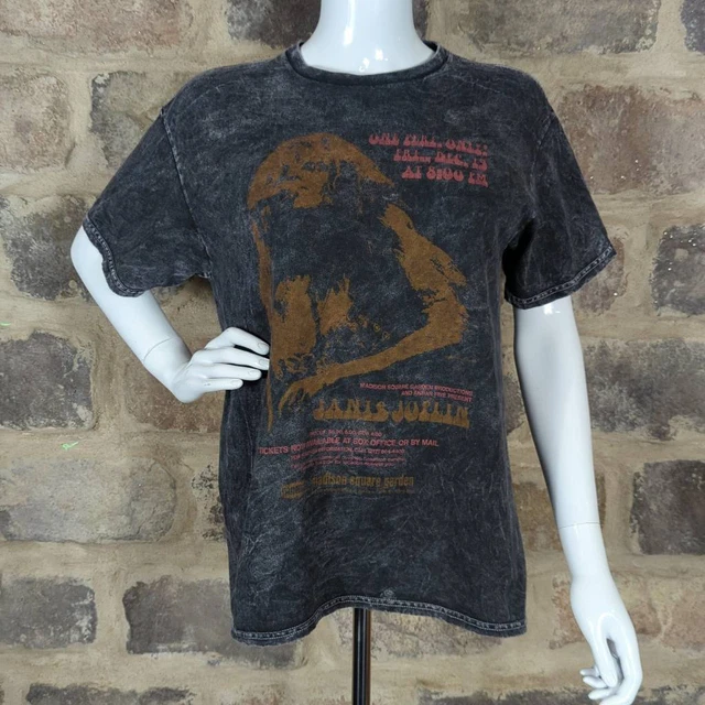 Junk Food Janis Joplin Stone Washed Gray Concert Shirt Woman's Size Small