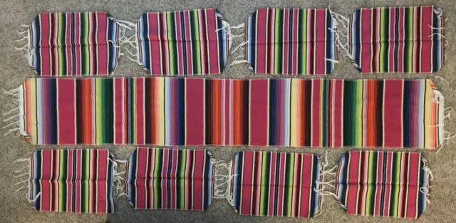 8 Pieces Multicolor Cotton Fabric Rectangular Place Mats with Table Runner