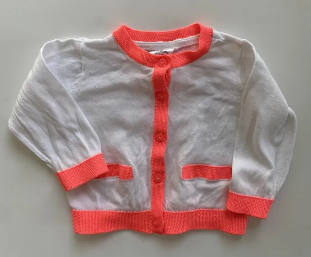 Target baby girl size 3-6 months white neon orange light knit cardigan, VGUC