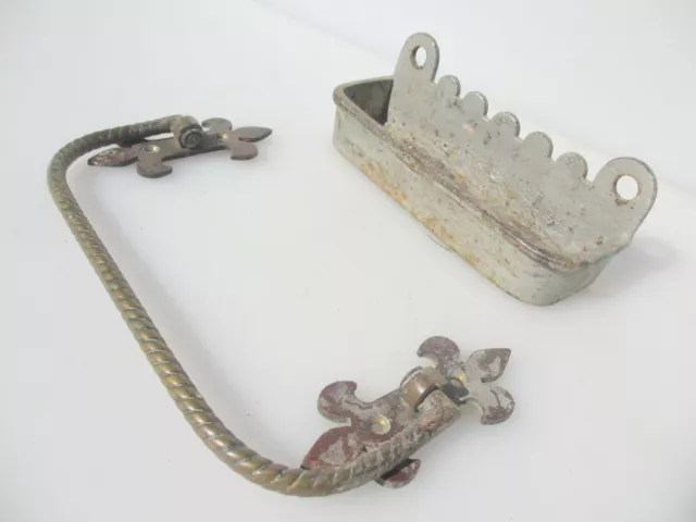 Victorian Brass Umbrella Holder Iron Pew Pot Church Antique Fleur Rail Old 1880s