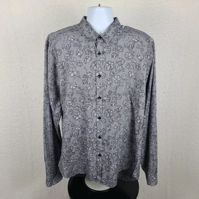Jared Lang After Hours Dress Shirt Mens 2XL Gray Floral Made In Turkey Button Up