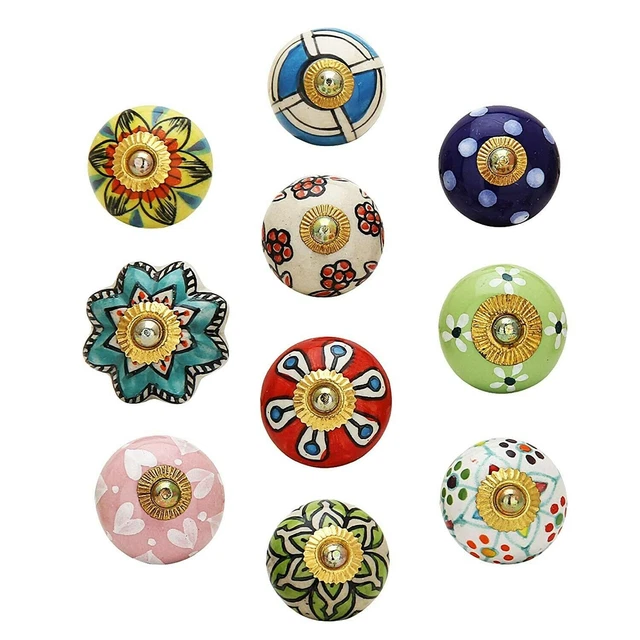 Bouton en céramique Ensemble de 10 - Boutons floraux ronds faits à la main...