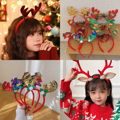 6 pezzi NATALE Santa antler fascia per capelli Xmas Holiday nastro frontale Festa Accessori 