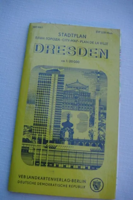 alter Stadtplan Dresden von 1976 mit Erläuterungsheft in mehreren Sprachen ,DDR