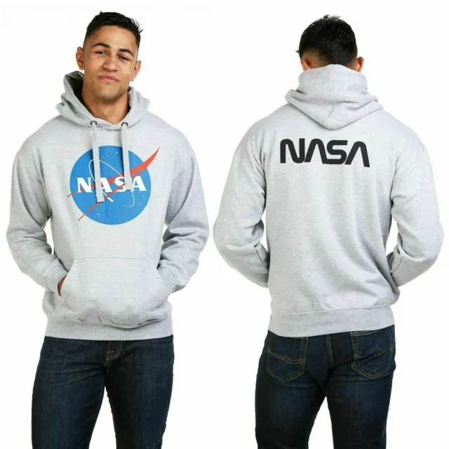NASA Mens Hoodie Circle Logo Jumper Top Grey S-2XL Official