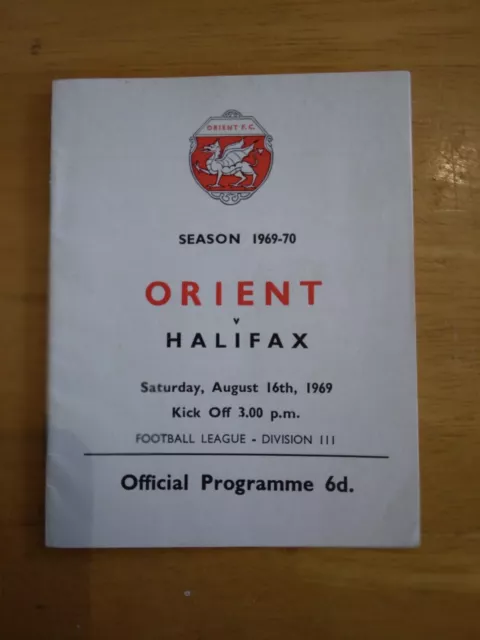 Orient Vs Halifax. League Division 3. 16/08/1969. Excellent Condition. Free P&P