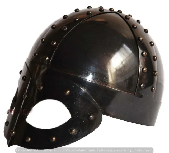 Deluxe Viking Mask Black Antique Finish Medieval Helmet + Liner Ancient Helmet