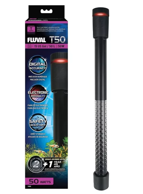 Fluval T50 Aquarium Heater 50w - Digital Fish Tank Thermostat - 30-50 Litres