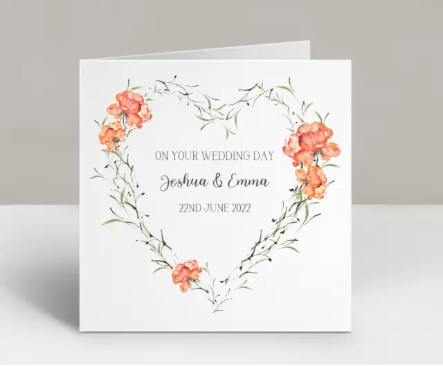 Personalised Wedding Card Watercolour Rustic Wreath Heart Elegant Wedding Day