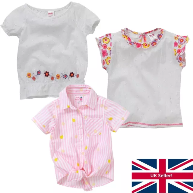 Girls Pretty Summer Blouse Flower Embroidery Broderie Anglaise Smock Tie Front