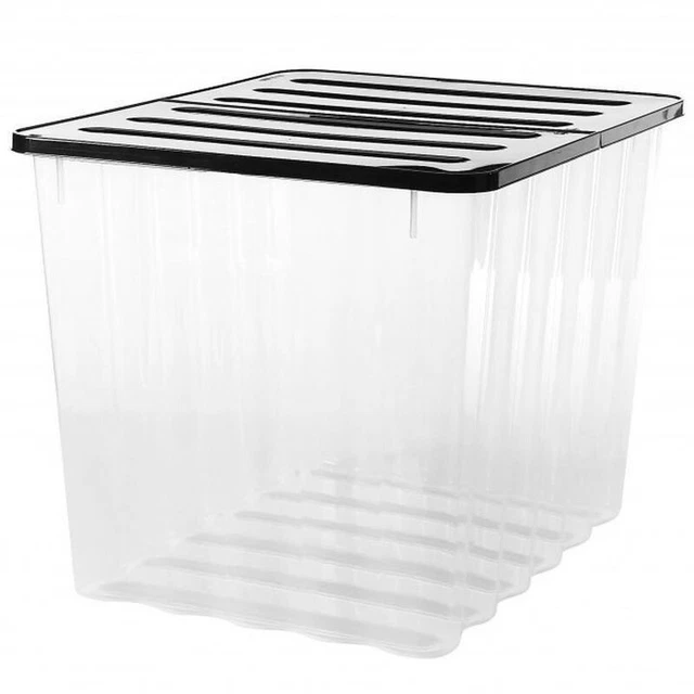 110 LTR QUALITY Plastic Storage Boxes Clear Box Lids Home Office