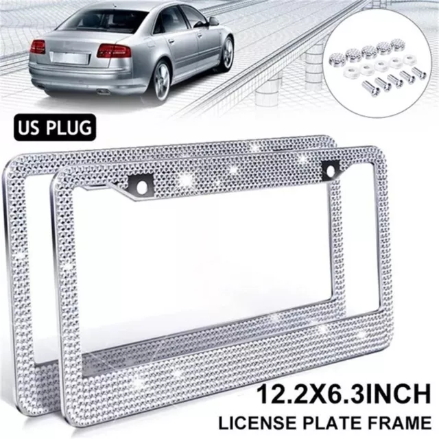 Bling Crystal License Plate Frame Women Luxury Handcrafted Rhinestone Car Frame,