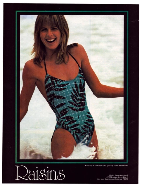 Print Ad Raisins Swimwear 1984 Swim Bathing Suit Cute Model 8"x10.5"