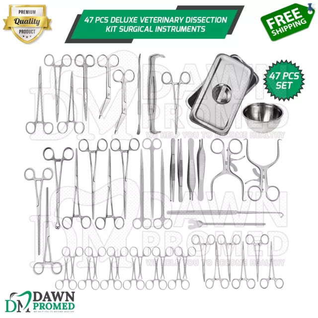 47 Pcs Deluxe Veterinary Dissection Kit German Grade Surgical Instruments