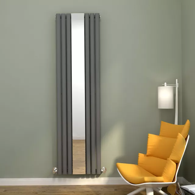 Anthracite Mirror Radiator Vertical Oval Column Tall Upright Rads 1800x500mm