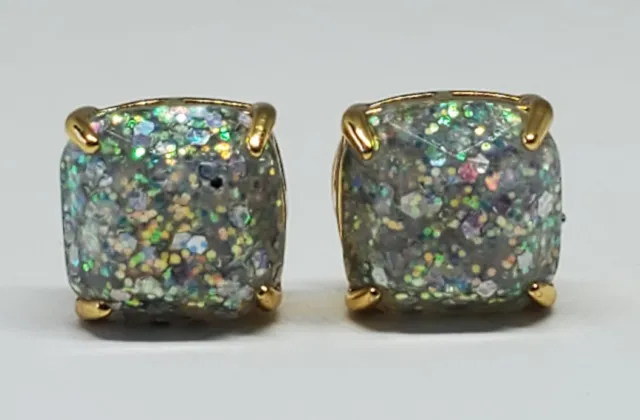 Kate Spade Opal Glitter Small Gold Tone Square Stud Earrings