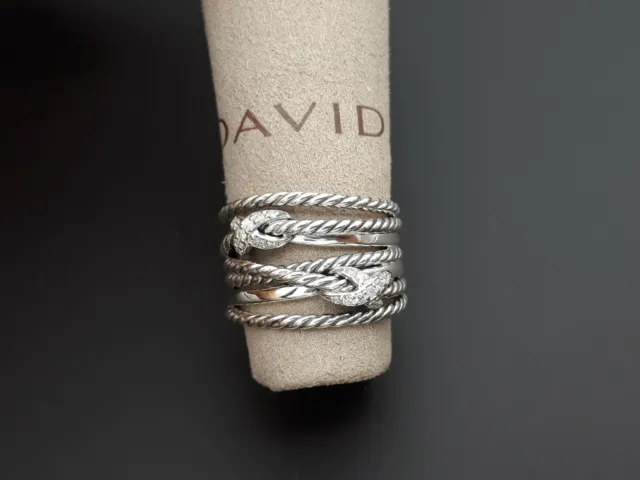 David Yurman Sterling Silver Double X Crossover Ring with Diamonds Size 5