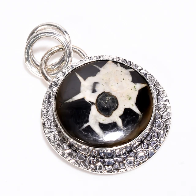 Septarian Gronates Vintage Handmade 925 Sterling Silver Pendant 1.8" GSR-3793