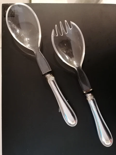 Set Posate Per Insalata 4 Pezzi - 2 Cucchiai E 2 Forchette In Acciaio Inox Lucidato, Nero