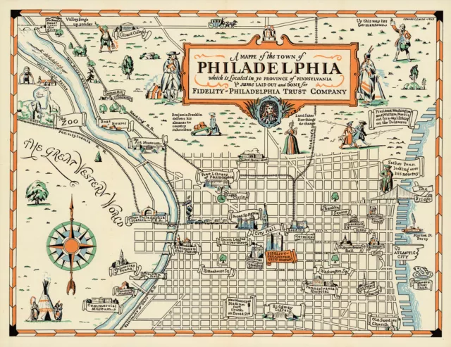 Early Pictorial Philadelphia Map Wall Art Poster Print Decor Vintage History