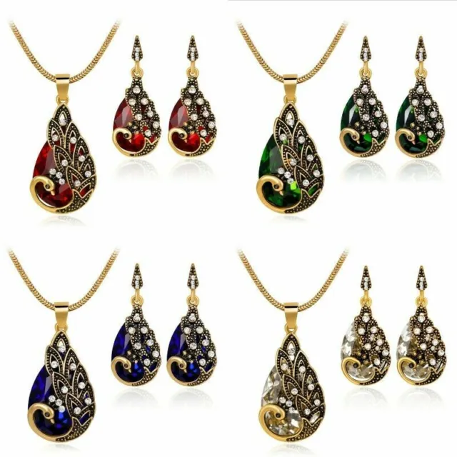 Women Jewelry Sets Peacock Shaped Crystal Gold Plated Necklace Pendant Earrings