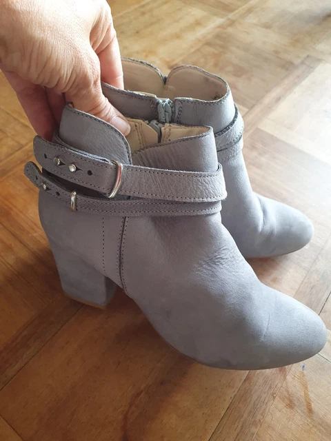 ERAM   Bottines Boots Cuir Gris Eléphant Doublées Cuir T 37 TBE