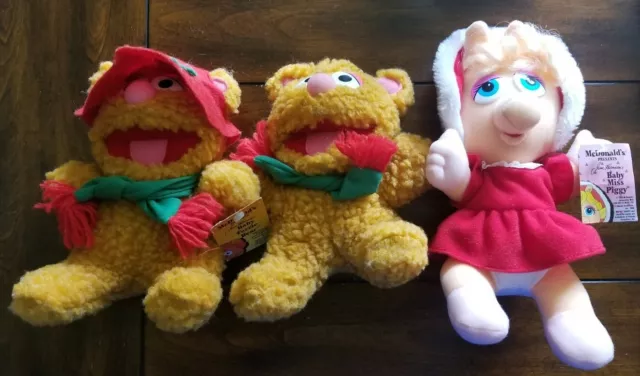 VTG 1988 McDonalds Lot Of 3 Jim Henson Muppet Babies Fozzie Miss Piggy Plush Toy
