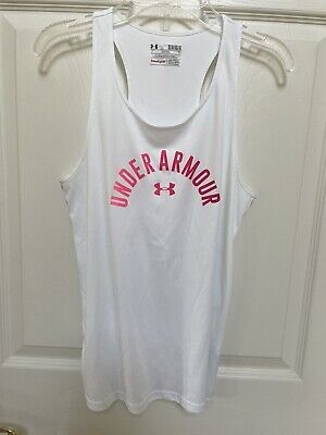 Girl's Under Armour HeatGear White Pink Ombre Tank Top Shirt Youth Large