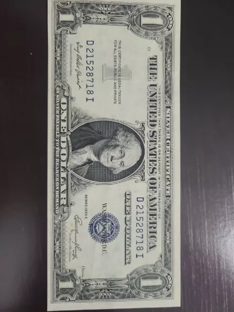 1935 Series E One Dollar Blue Seal Note Silver Certificate Old US Bill $1 Money