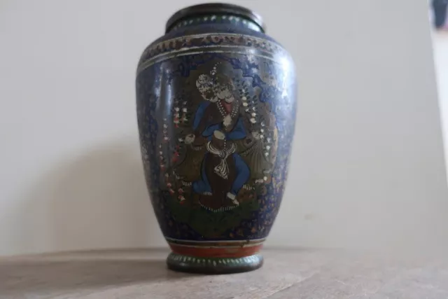 Antique Qajar Persian Vase Enamel Painted on Copper