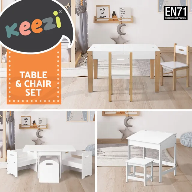 Keezi Kids Table and Chairs Set Storage Box Toys Play Desk Wooden Study