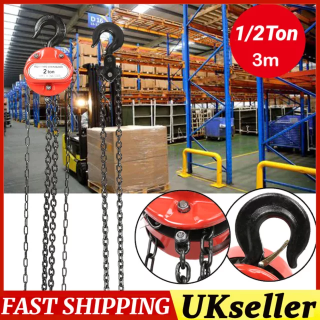 1/2Ton Chain Puller Block and Tackle Fall Hook Chain Lift Hoist Hand Tools 3M