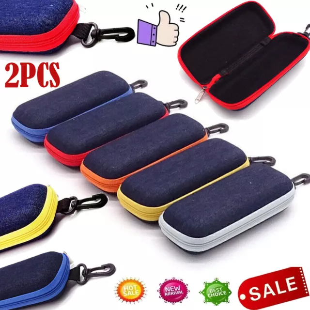 2 Pack Eye Glasses Case Box Sunglasses Protector Hard Zipper Belt Clip Portable