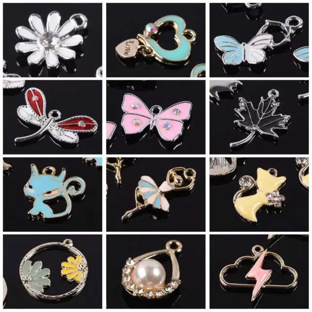 10pcs Metal Enamel Crystal Charms Pendants for DIY Earrings Jewelry Making