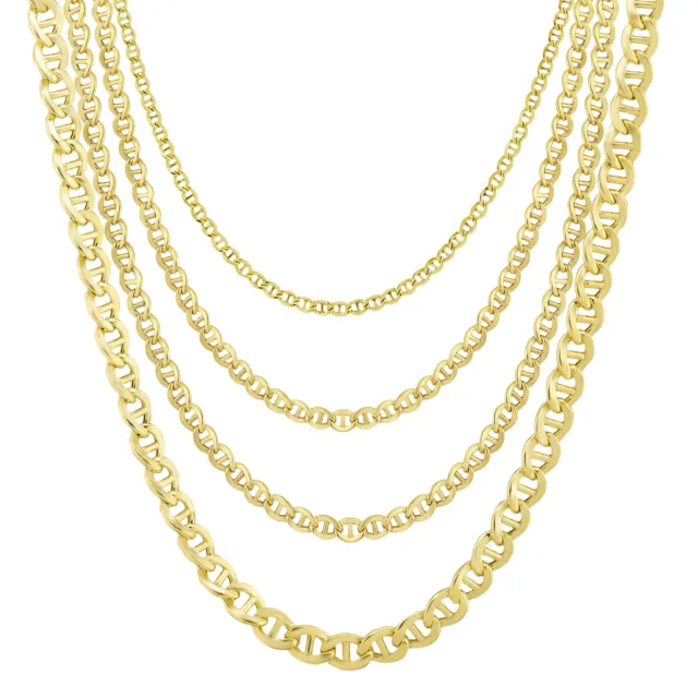 Hollow Mariner Chain Necklace Real 10K Gold Bonded 925