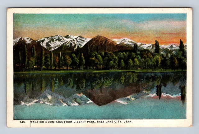 Salt Lake City UT- Utah, Wasatch Mountains From Liberty Park, Vintage Postcard